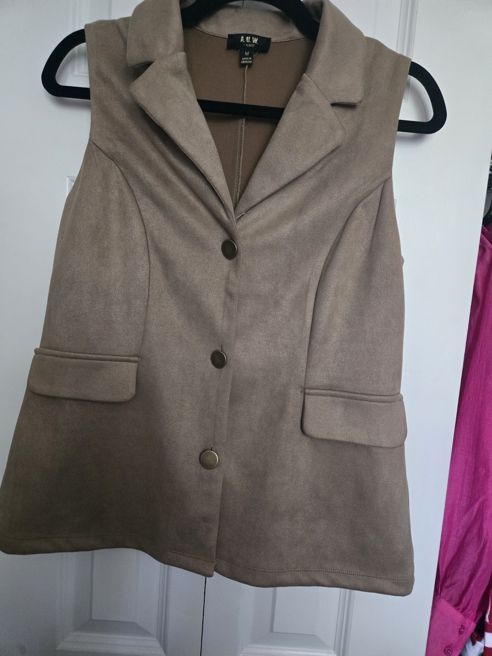 Sleeveless Suede-Effect Taupe Vest Jacket